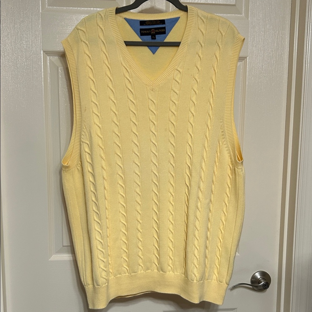 Tommy Hilfiger Cotton Yellow V-Neck Sweater Vest Buttery Mens XL or Womens 2X